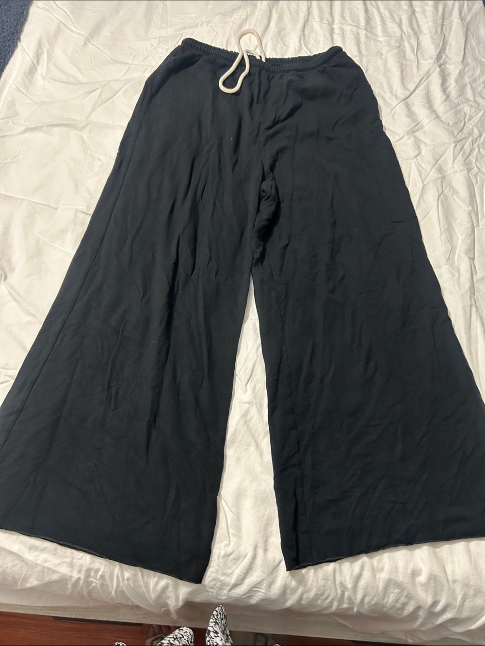 Black Wide-Leg Drawstring Pants - Unbranded